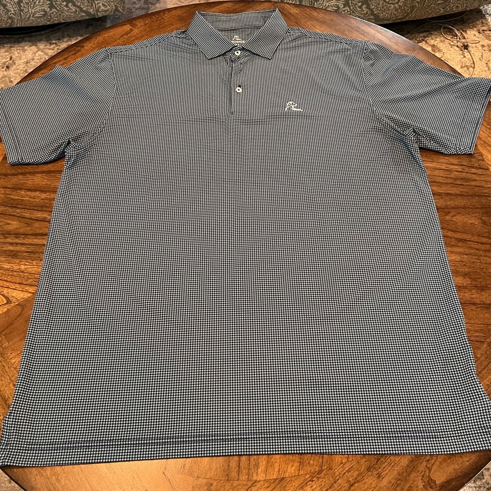 Rhoback Navy and Light Green Houndstooth (“the schnauzer”) Polo Shirt